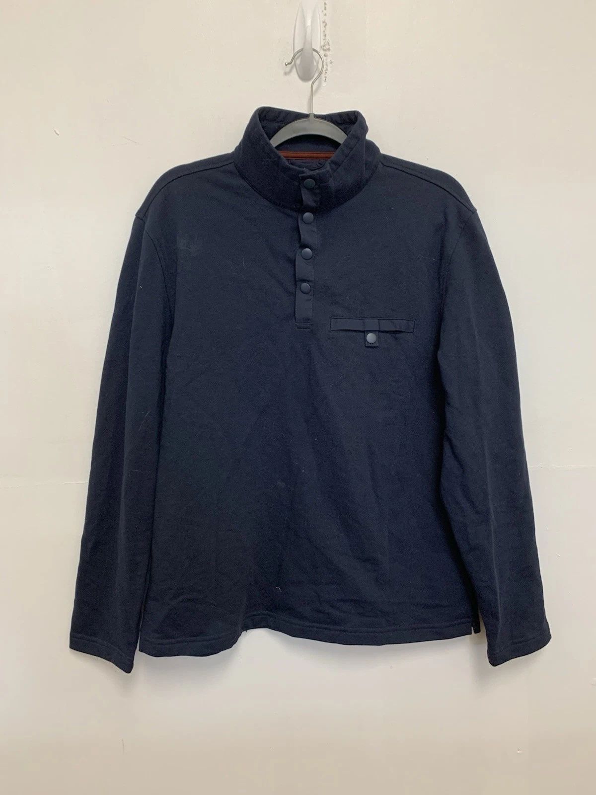 UNTUCKIT Shirt Mens L Deverauz Half Snap Mock Neck Cotton Stretch Pullover Blue