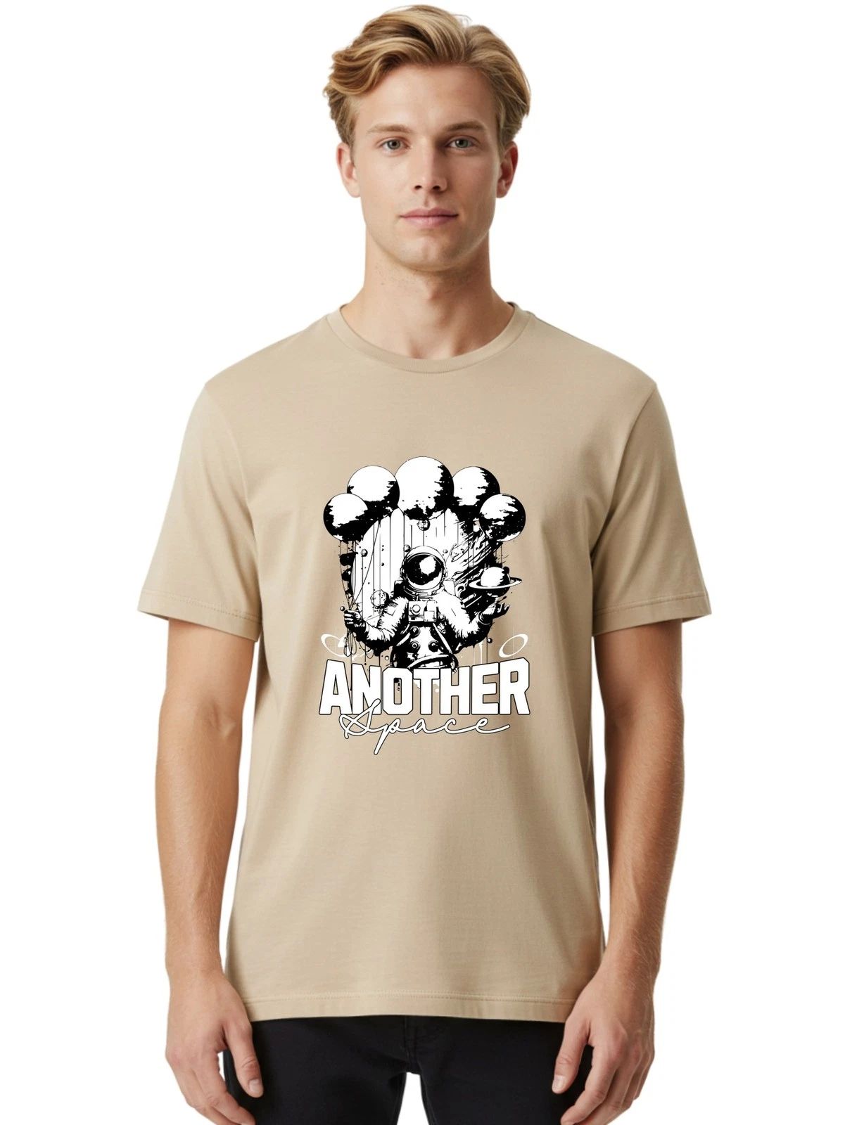 Another-Space Mens Graphic Tee,100% Cotton,Casual Summer Wear