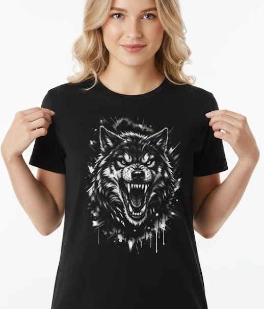 Snarling Wolf Shirt Men Angry Wolf Graphic Tee Gift For Biker Animal Lover