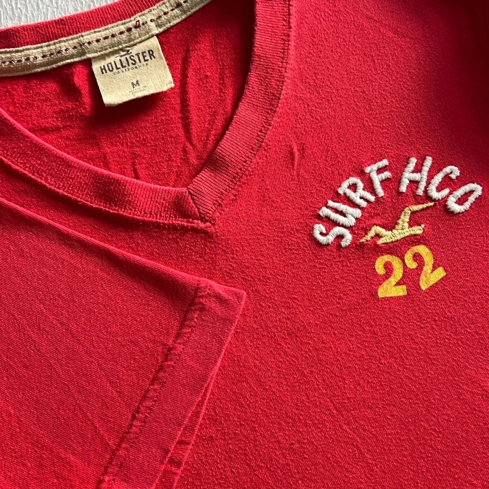 Hollister Surf HCO 22 Shirt M Raised Embroidered Vtg Y2K Logo Hipster Retro