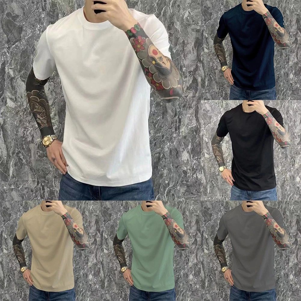 Basic Undershirt Simple Mens T-Shirts Slight Stretch Solid Color Pattern