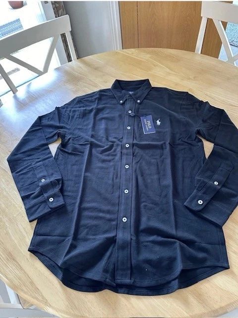 Polo Ralph Lauren Men's Black Collared Featherweight Mesh Shirt BNWT rrp £150