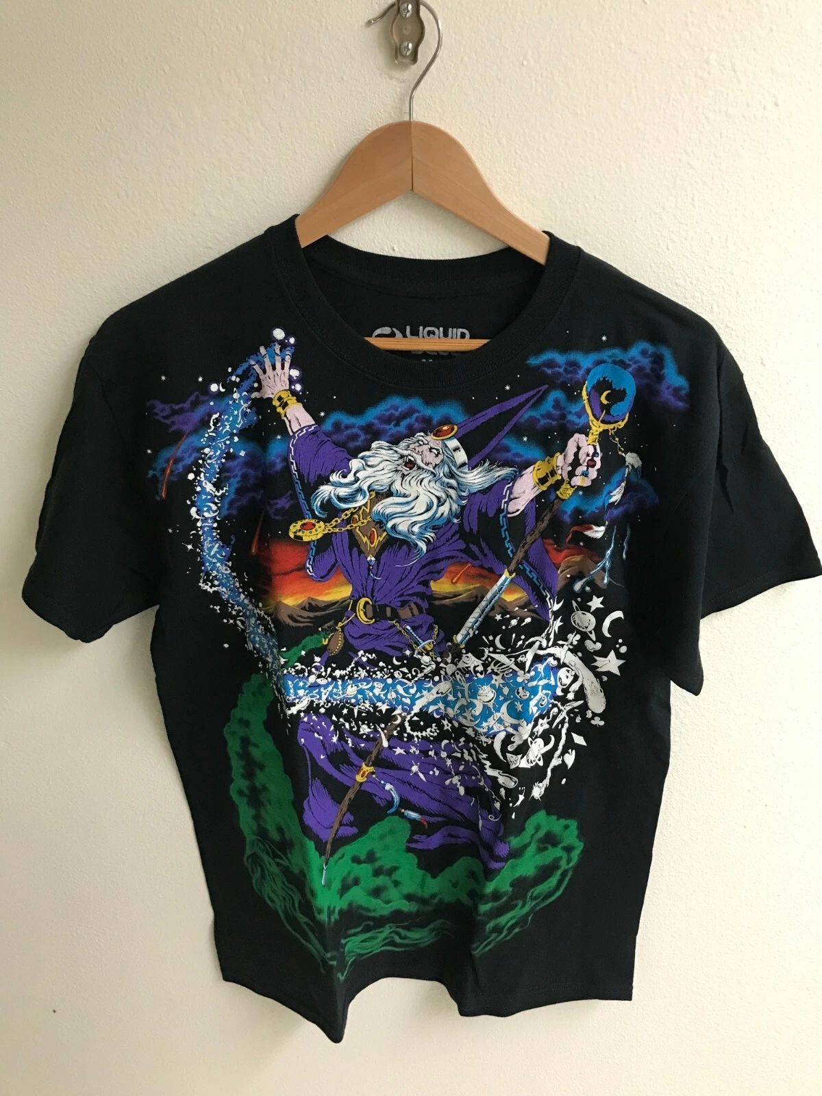 Liquid Blue dark fantasy Wizard Black T-Shirt christmas new year tee