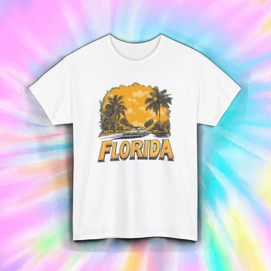 Florida Shirt Classic Car Palm Trees Retro Sunshine State Vacation Tee S-5XL