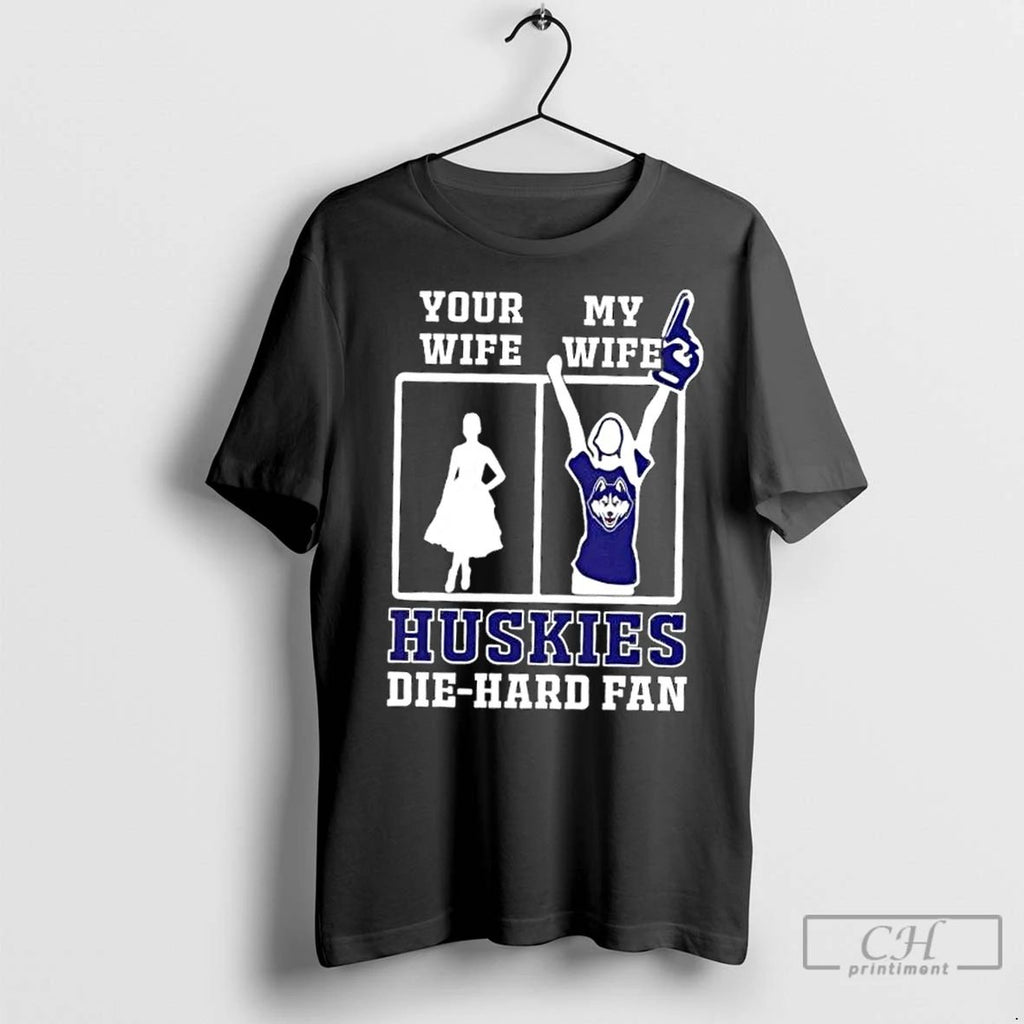 Classic My Wife Connecticut Huskies Football Die Hard Fan