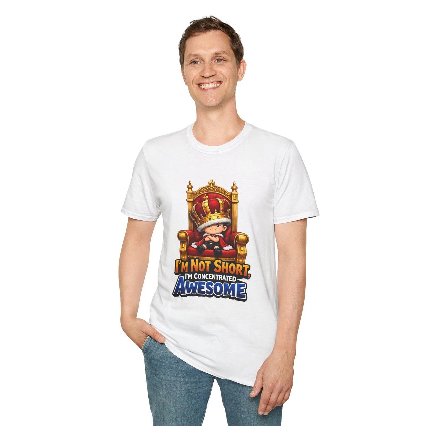 Unisex Softstyle T-Shirt Tiny Character Throne Crown Royalty Humor Fantasy