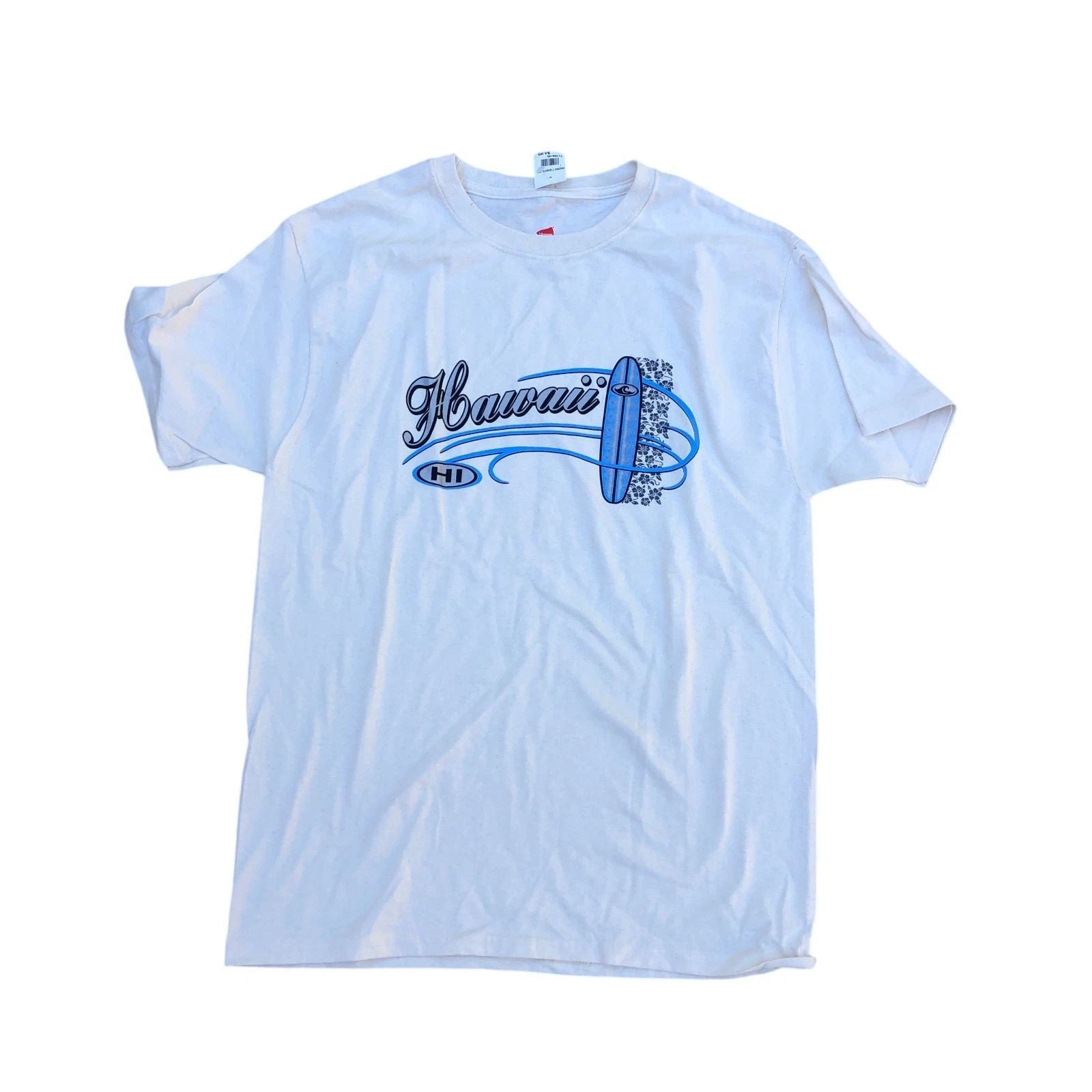 HANES Hawaii Surfboard T Shirt Men's MED White Short Sleeve Crew BRAND NEW