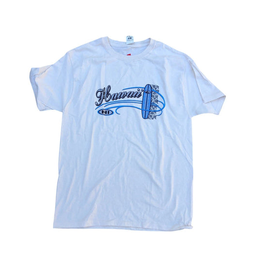 HANES Hawaii Surfboard T Shirt Men's MED White Short Sleeve Crew BRAND NEW