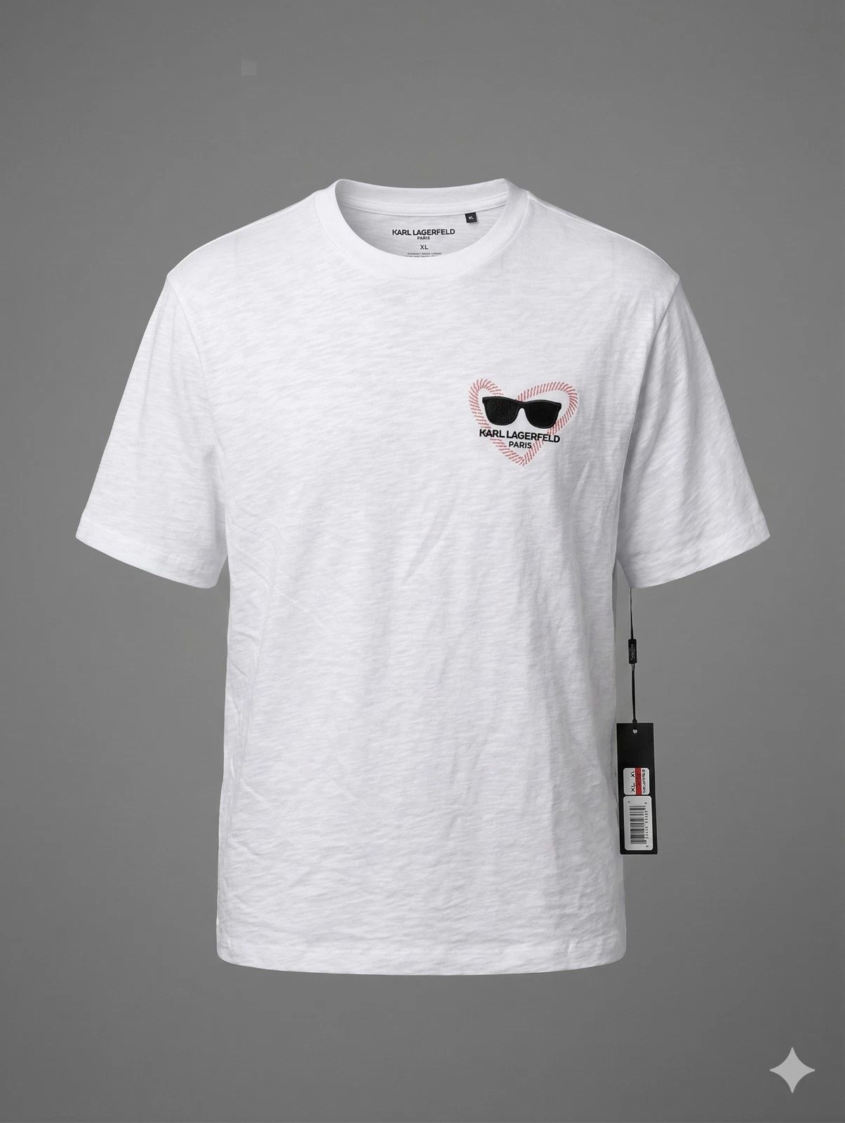 KARL LAGERFELD Solid White Graphic T-Shirt Cotton Lightweight Regular Fit S