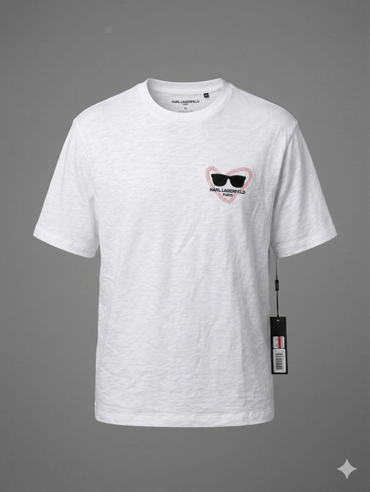 KARL LAGERFELD Solid White Graphic T-Shirt Cotton Lightweight Regular Fit S