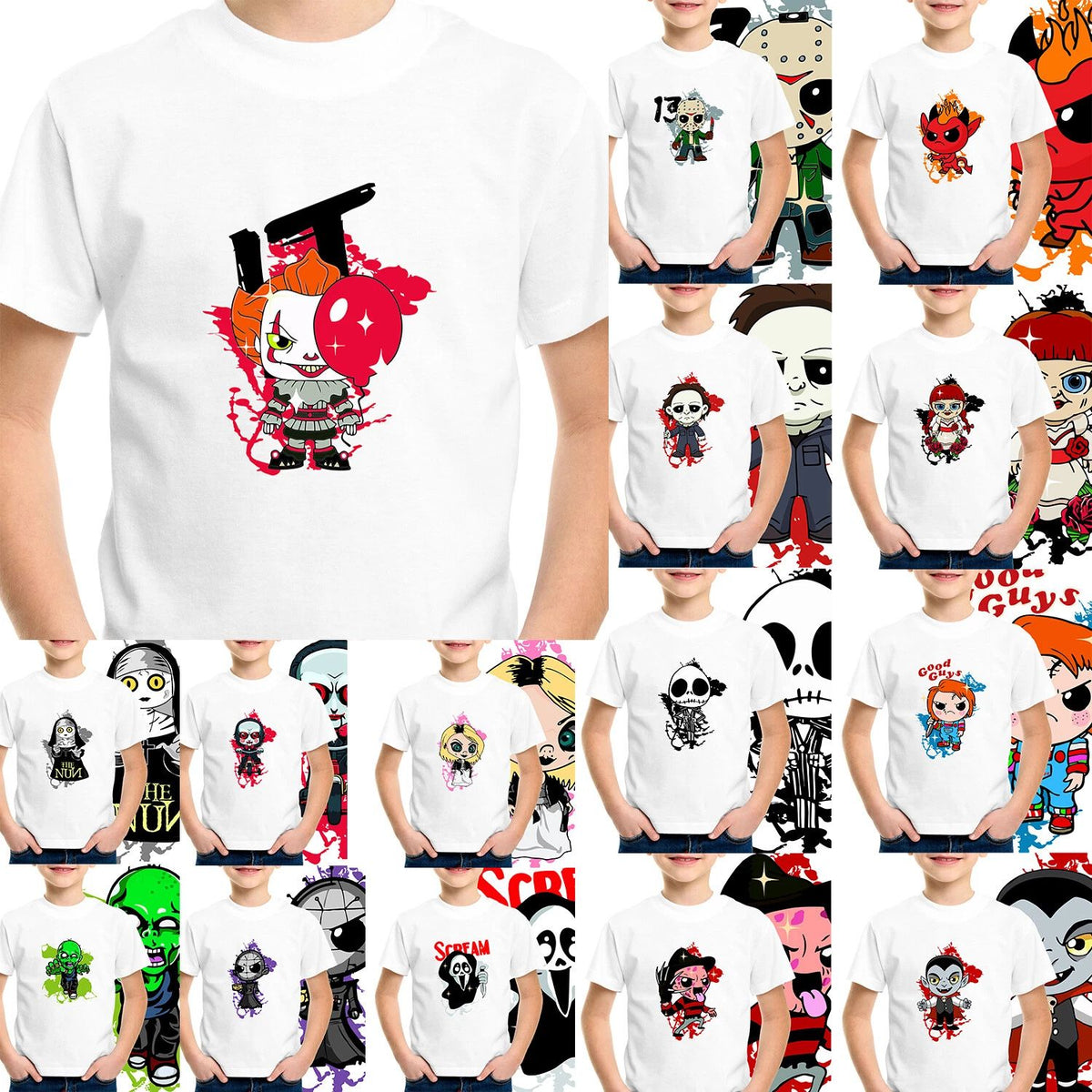 Horror T-SHIRT Halloween Gift Men Adult Kids Pennywise Jason Scream IT Top Tee