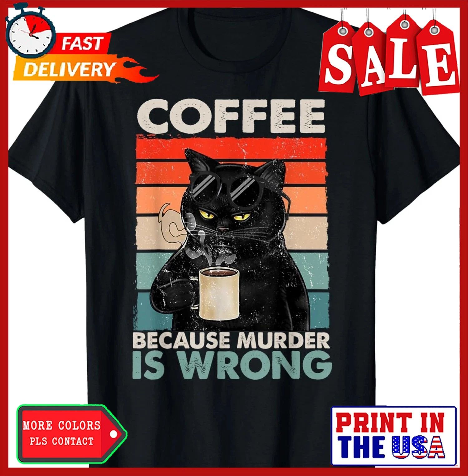 Vintage Coffee Because Murder Is Wrongs Essential Cat Lover Gift Unisex T-Shirt