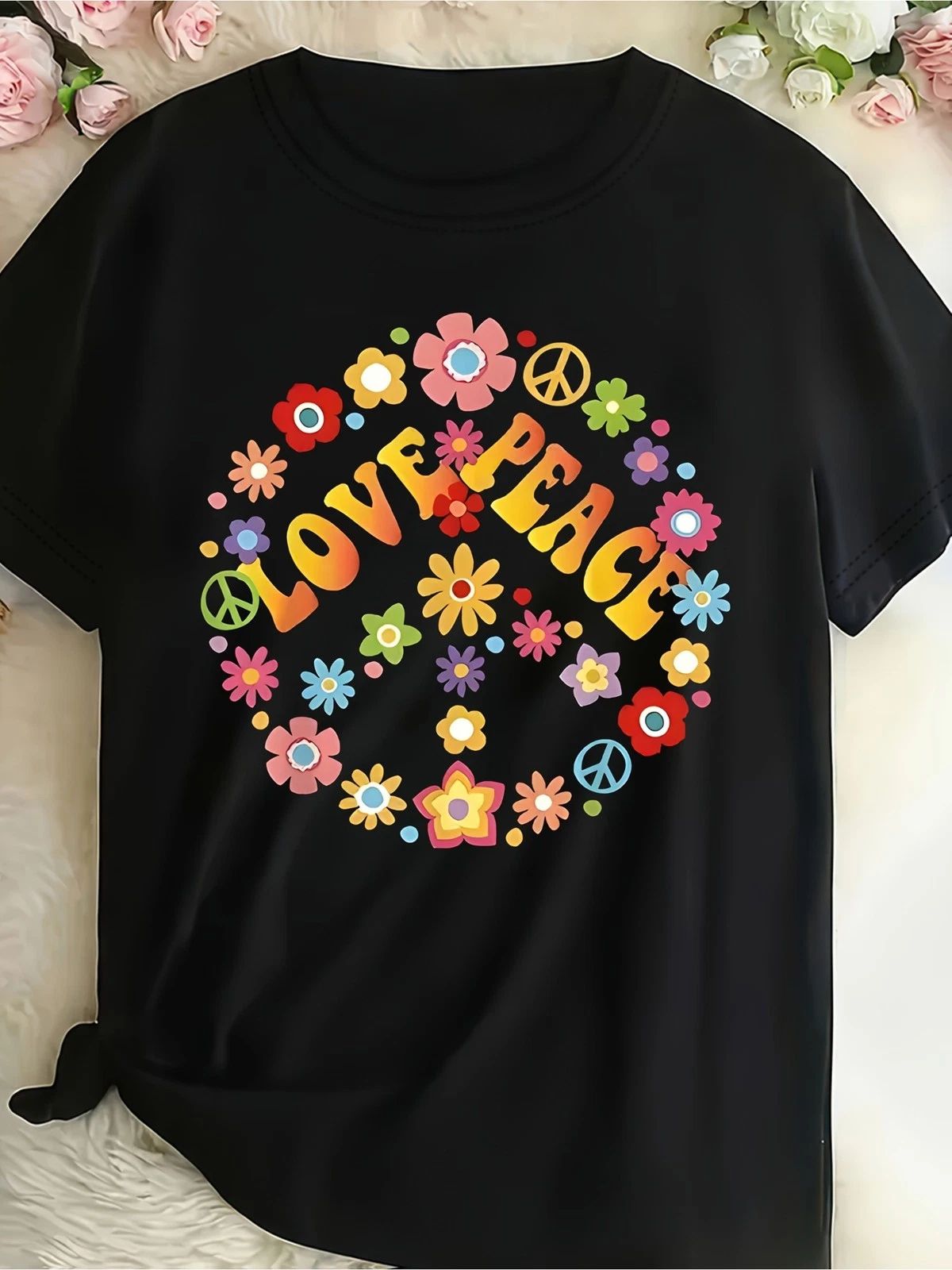 Unisex Vintage 60s/70s Retro Hippie Style LOVE PEACE Graphic T-Shirt