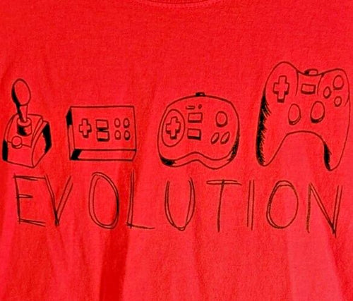 Adult Red Evolution of Gaming Controllers History Graphic Short Sleeve T Shirt