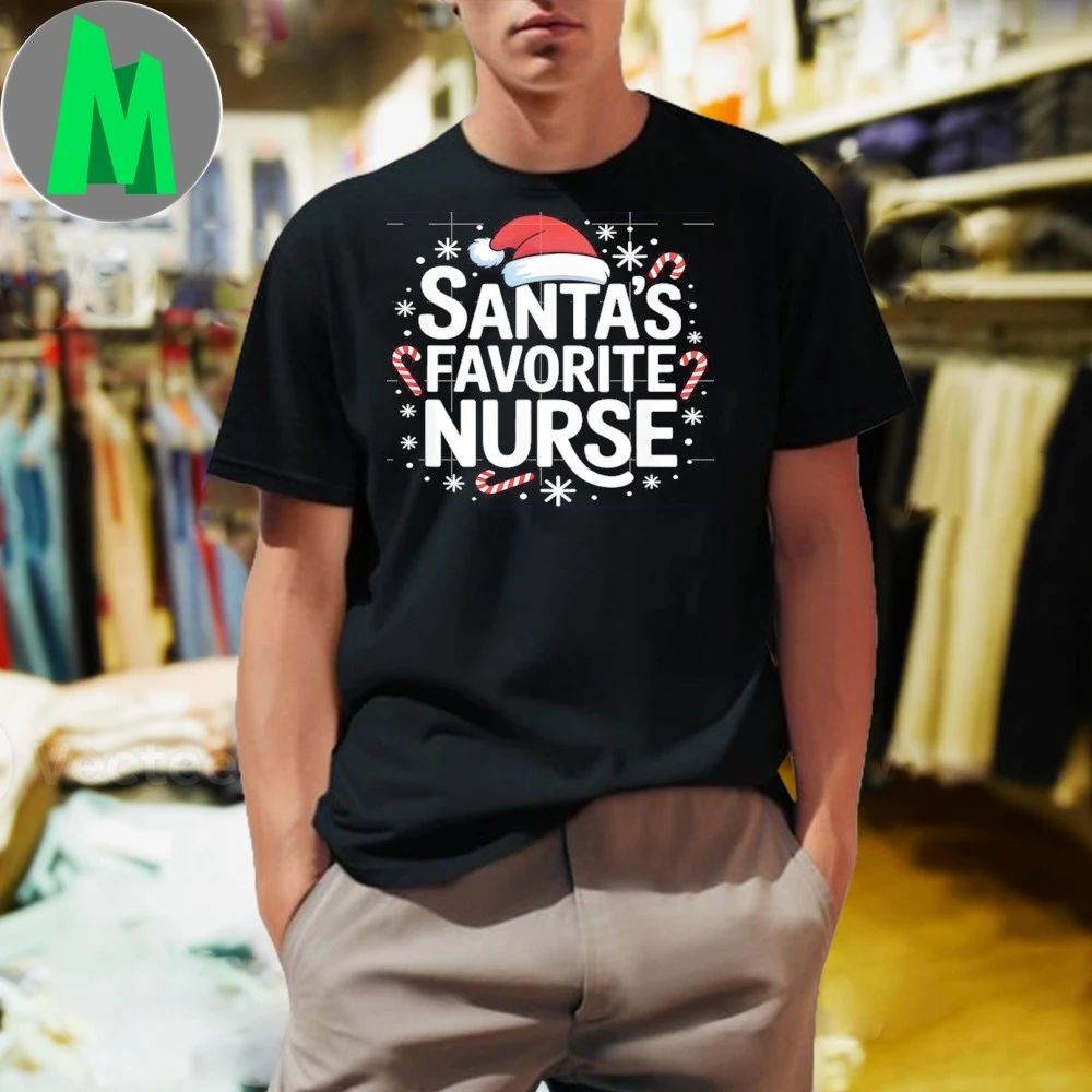 Santa’s Favorite Nurse Christmas Candy Canes Snowflakes Vibe Shirt