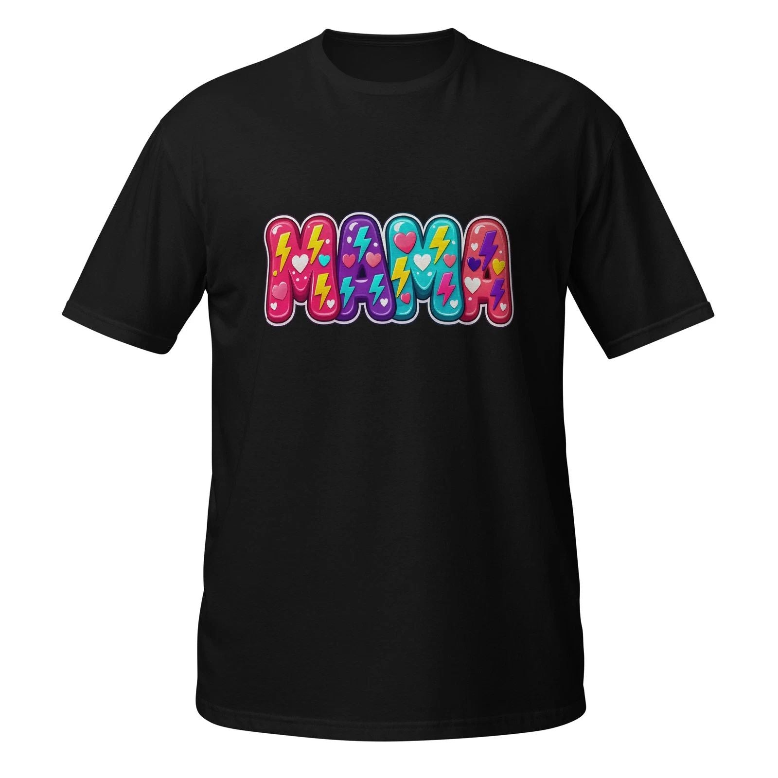 Retro Mama Lightning Bolt Hearts Colorful Mom Graphic Tee Cute Trendy Gift