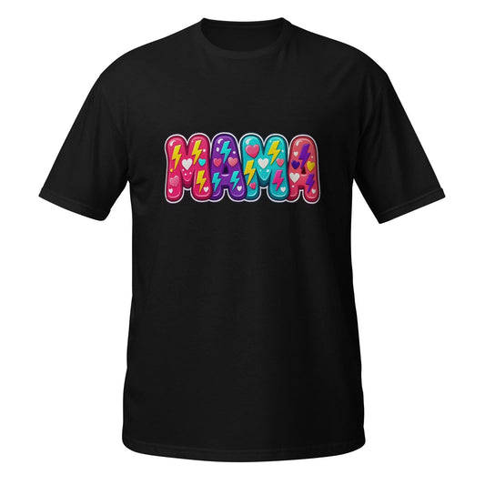 Retro Mama Lightning Bolt Hearts Colorful Mom Graphic Tee Cute Trendy Gift