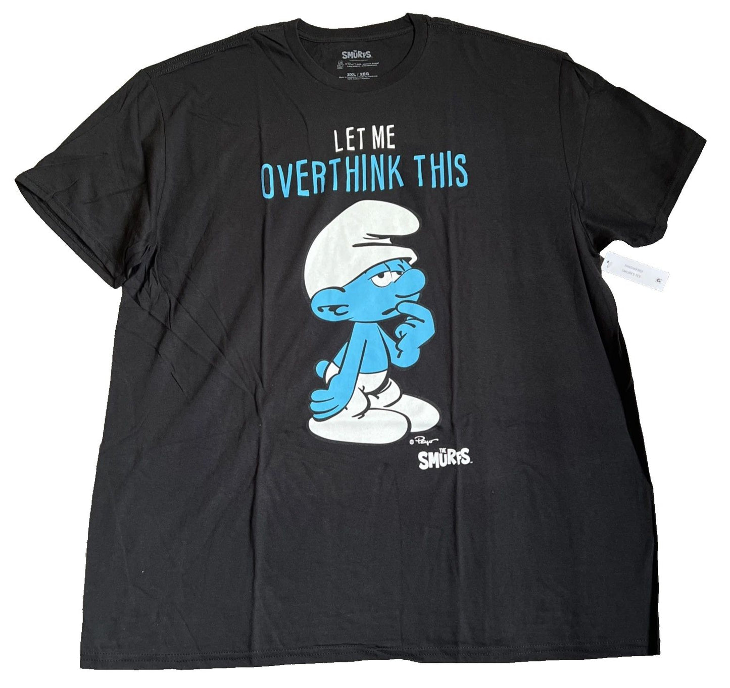 Smurf T-Shirt Adult 2XL Black Graphic Print Let Me Over Think This Funny Dad NEW
