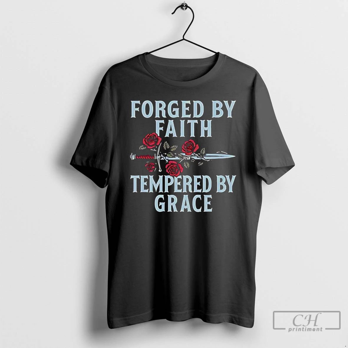Classic Sword And Rose Forged By Faith Tempered By Grace T Shirts