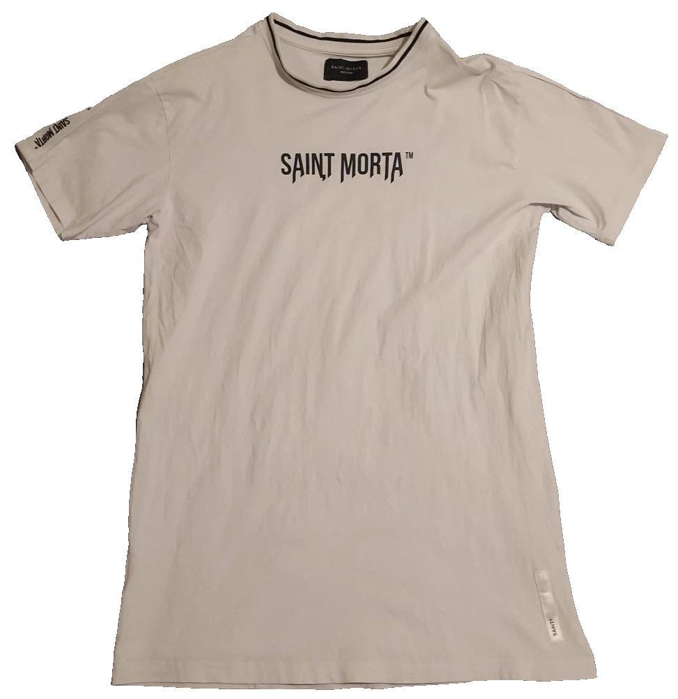 Saint Morta Men's Medium T-shirt Long Urban Style Street Wear White Short Sleeve