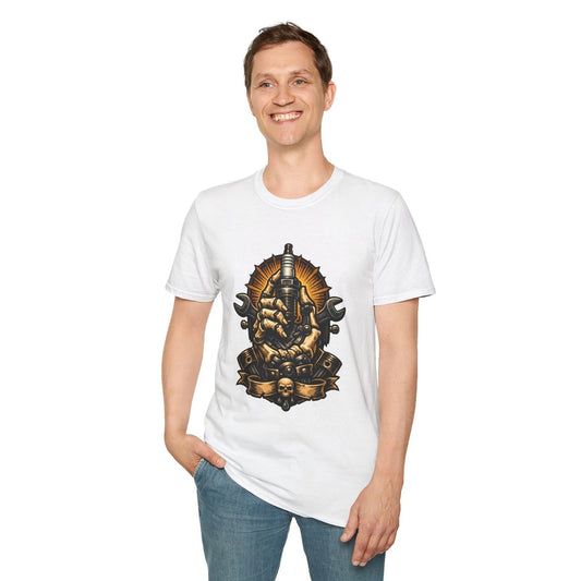 Skeleton Hand Mechanic Spark Plug Dark Fantasy Garage Unisex Softstyle T-Shirt