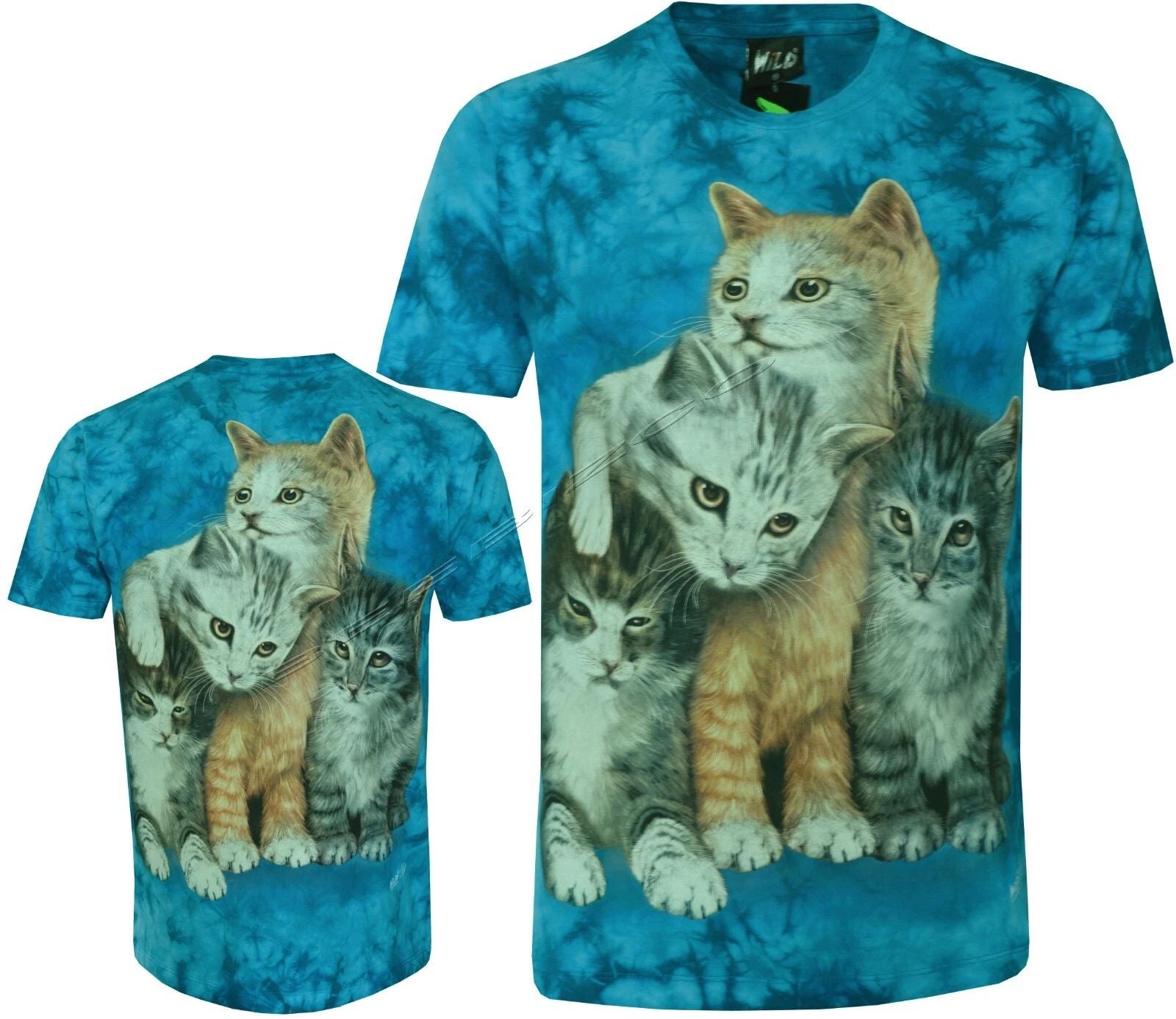 Tie Dye T-Shirt Kindle of Kittens Cuddling Cute Baby Cats Glow in Dark by Wild