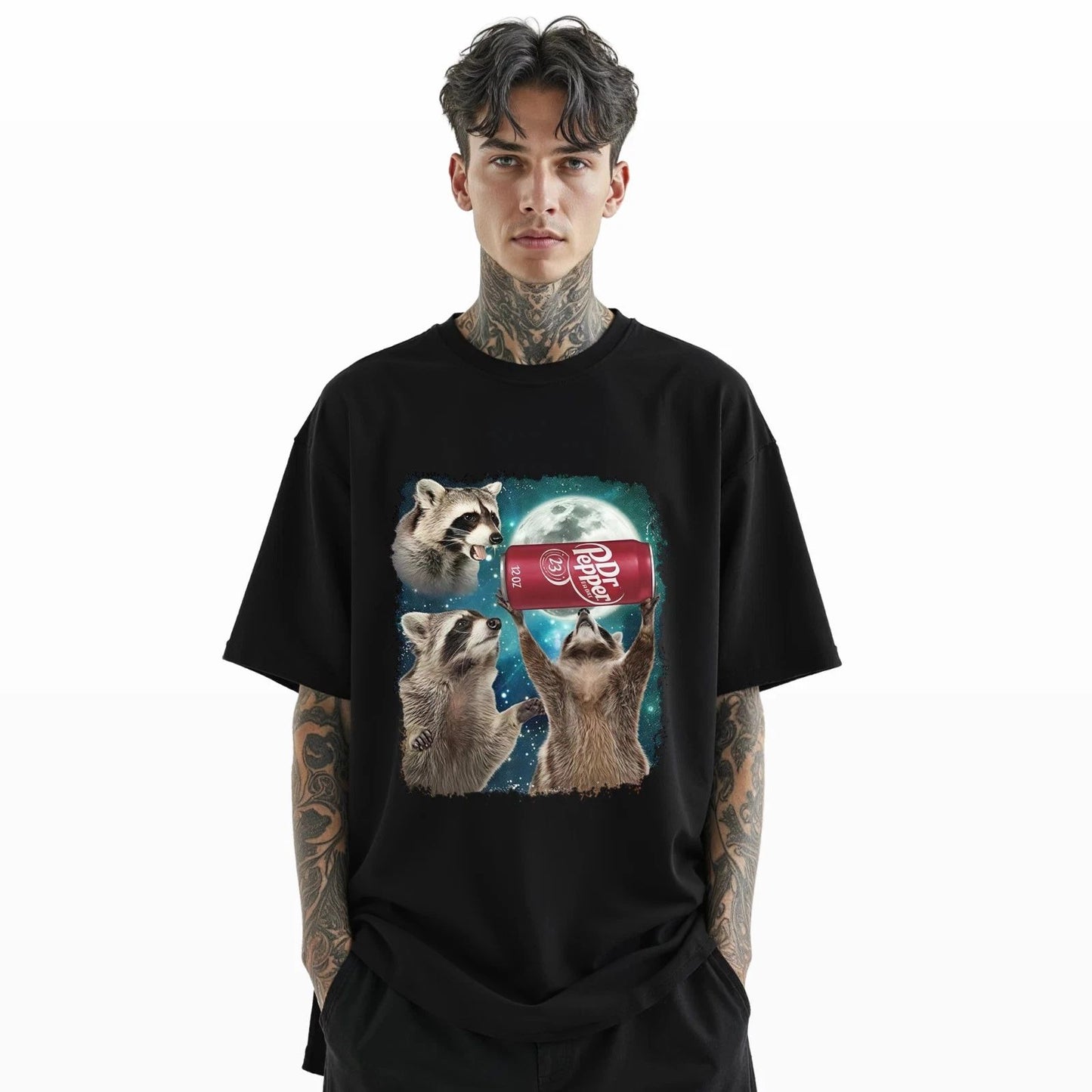 Dr Pepper Funny Raccoon Moon T-Shirt – Cute Cosmic Animal Graphic Tee