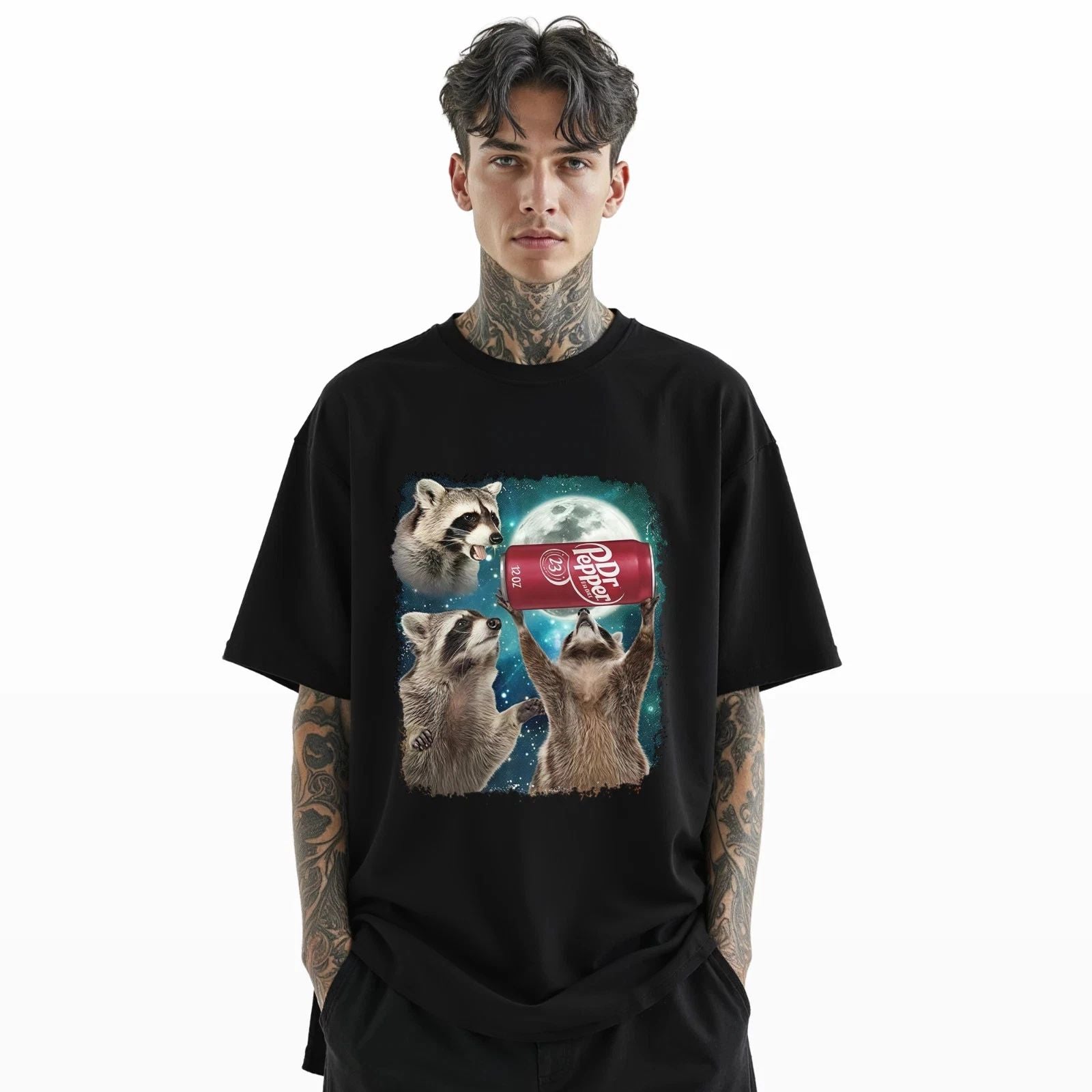 Dr Pepper Funny Raccoon Moon T-Shirt – Cute Cosmic Animal Graphic Tee