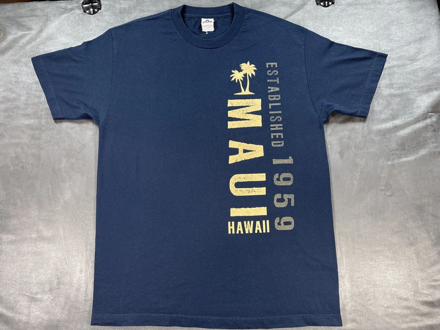 Vintage AAA Maui Hawaii Islands Palm Trees Shirt Blue Large Pacific Ocean Surf