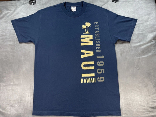 Vintage AAA Maui Hawaii Islands Palm Trees Shirt Blue Large Pacific Ocean Surf