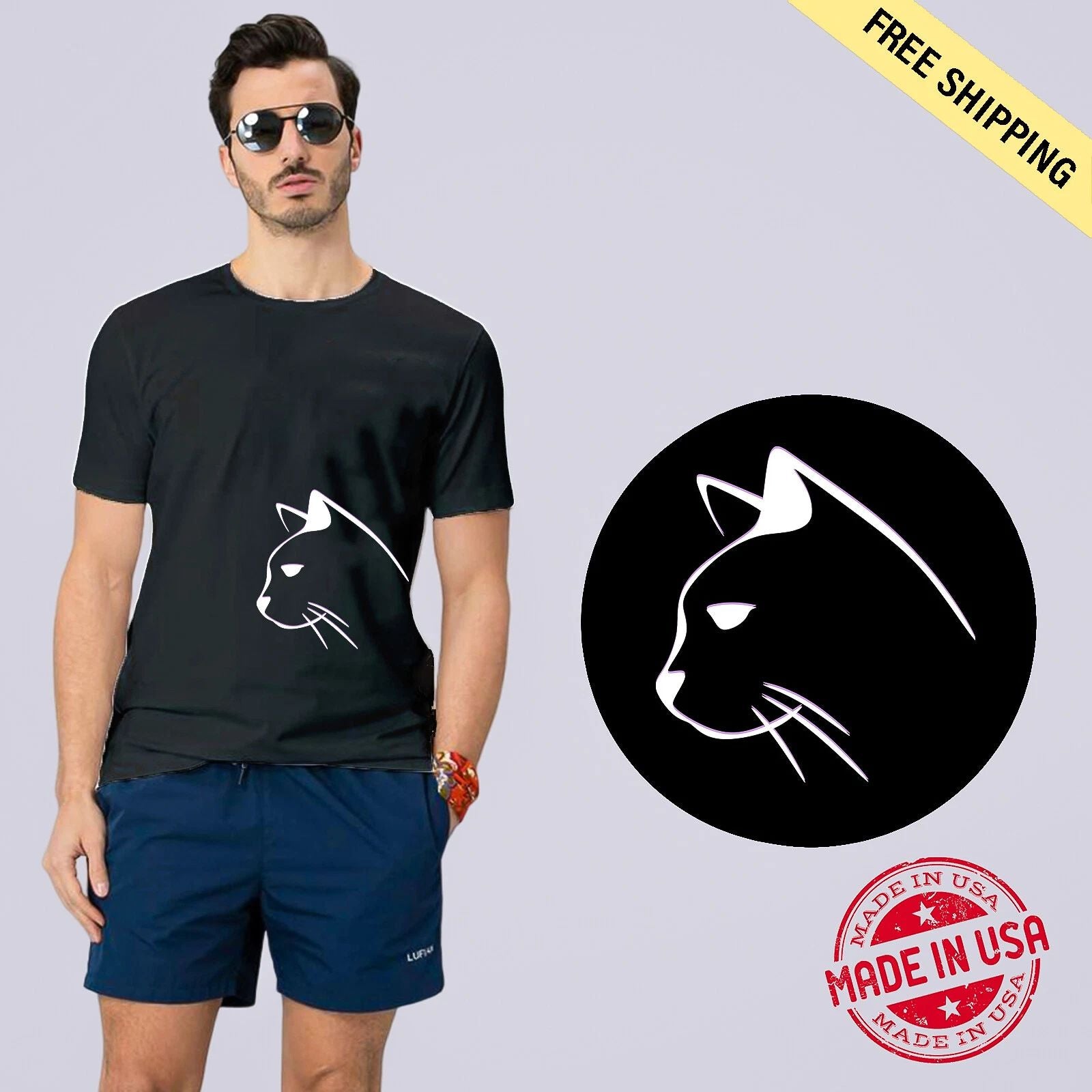 Cat Face Men's Funny T-Shirts Sarcastic Cat Lover Pet Summer USA Casual Tee