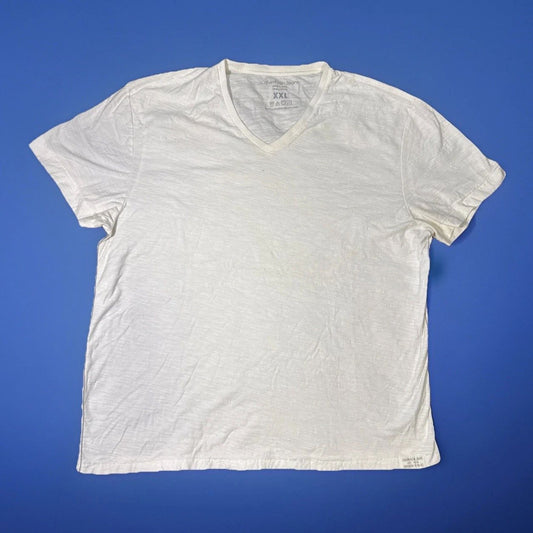 Calvin Klein Jeans V-Neck T Shirt Men’s XXL White Minimalist Slub Cotton 23x29
