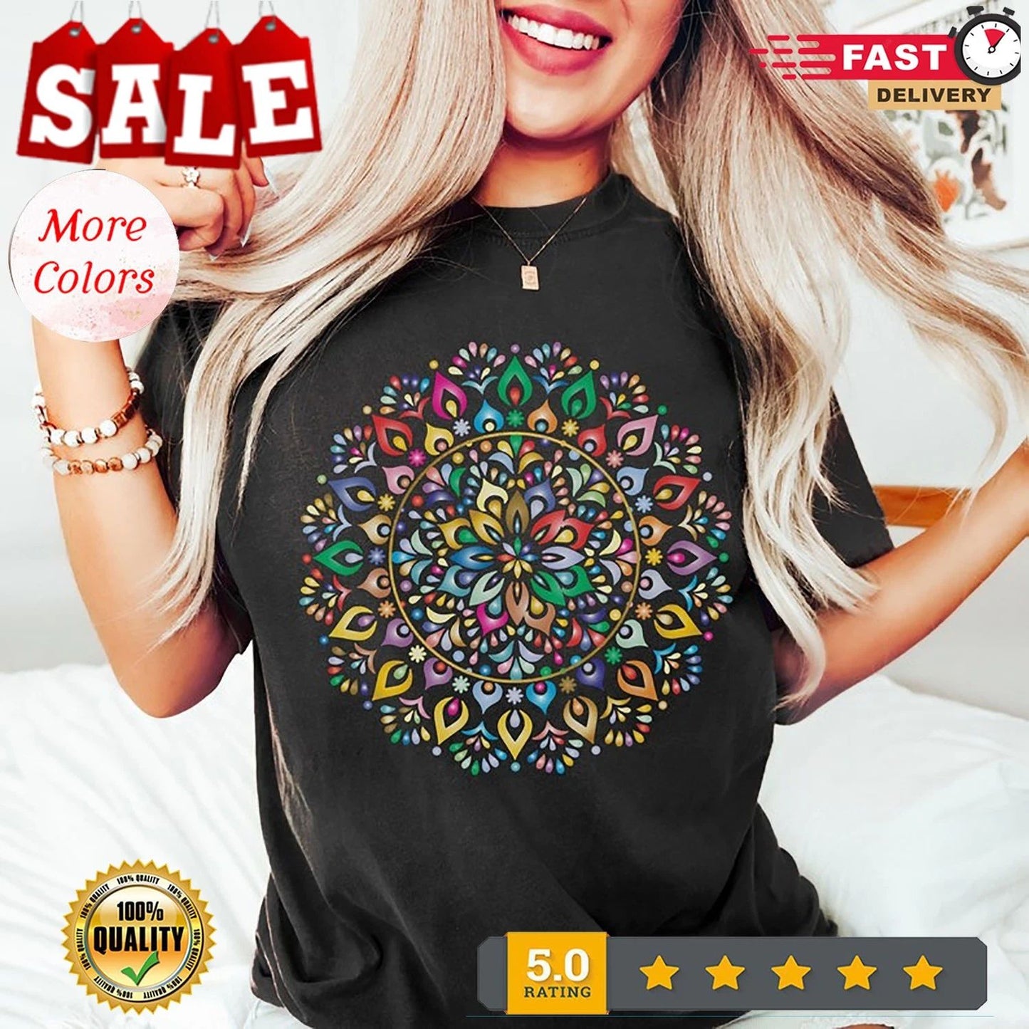2025/Colorful Mandala Shirt, Mandala Tshirt, Yoga T Shirt, Spiritual Shirt, Medi