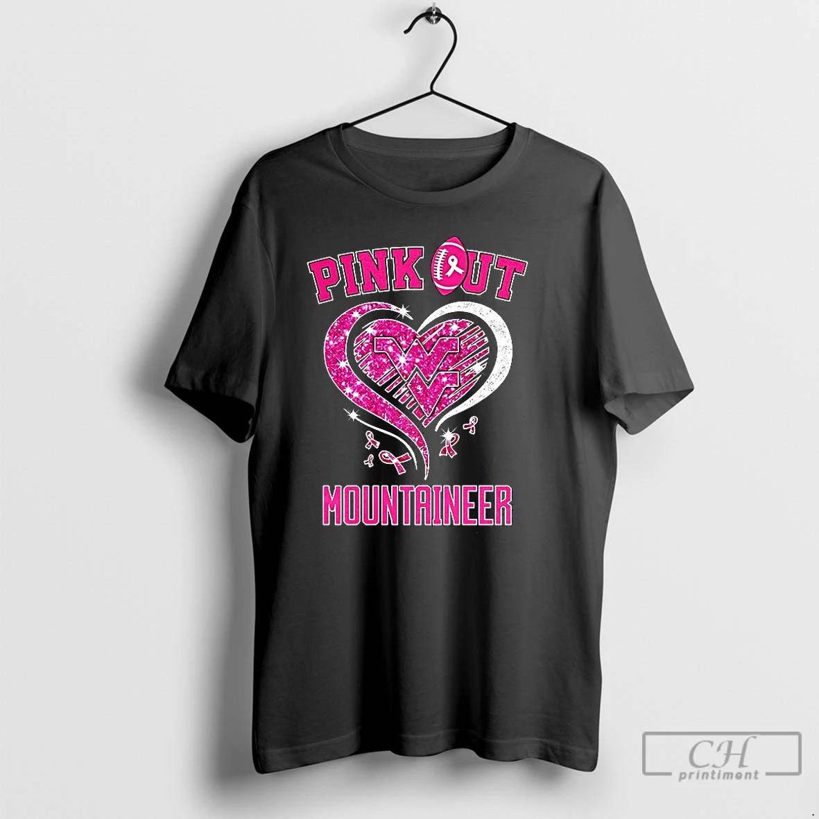 Premium West Virginia Mountaineers Football Pink Out Diamond Heart Pink Ribbon T Shirts