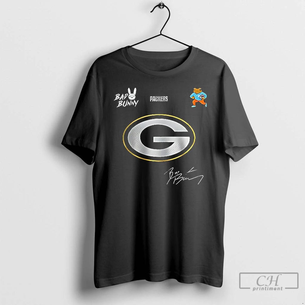 Green Bay Packers X Bad Bunny Benito Football Mascot Signature T Shirts