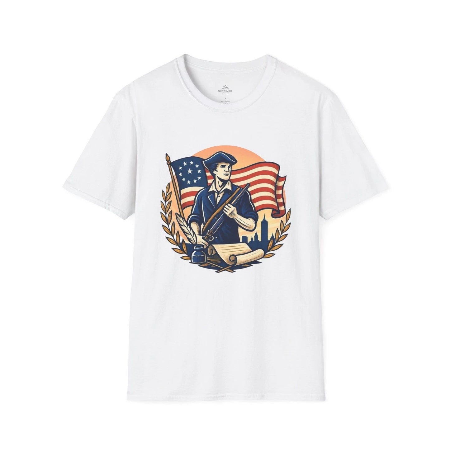 Patriotic Revolutionary Soldier T-Shirt | American Flag Emblem United States