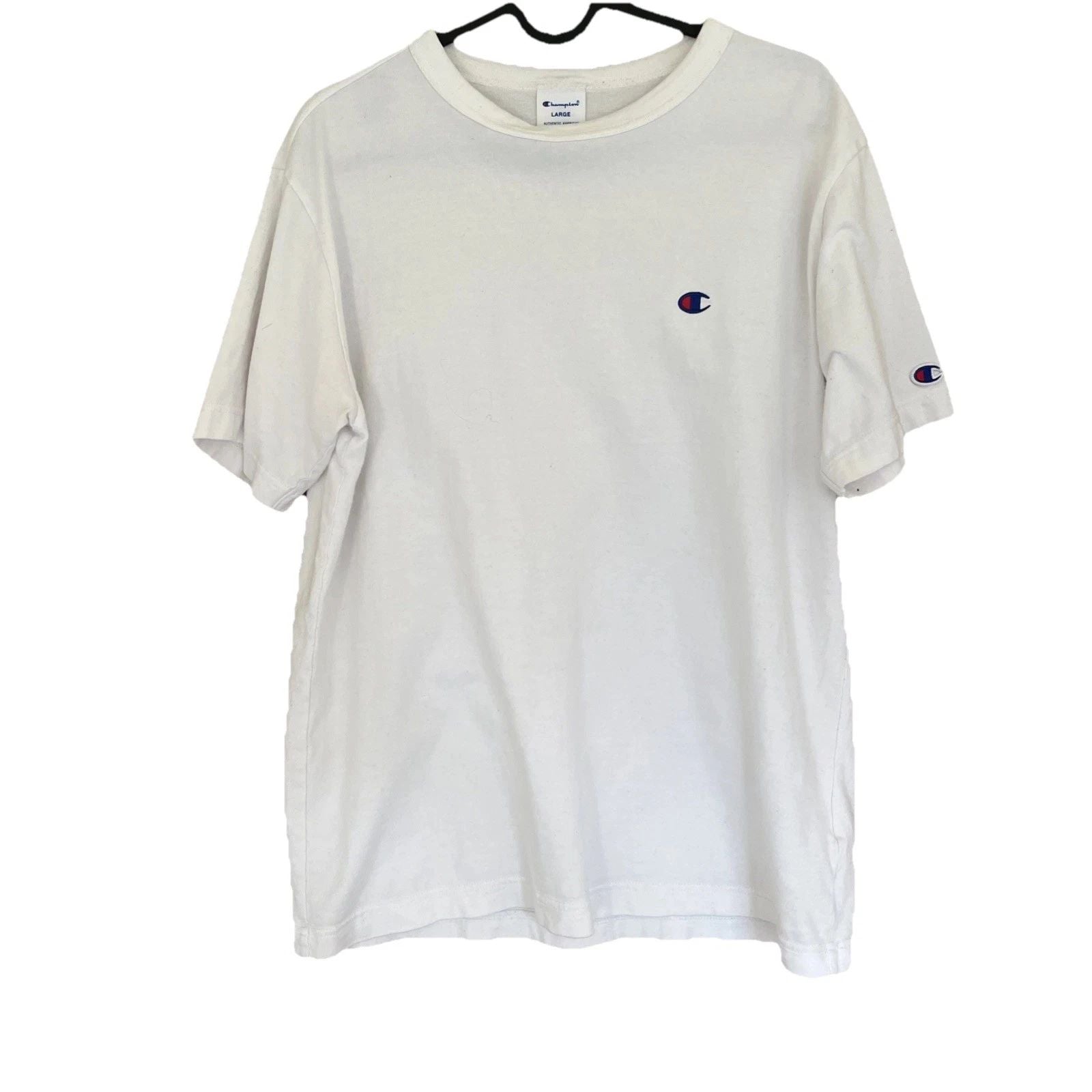 Champion T-shirts One point Logo embroidery Simple Solid Size L White