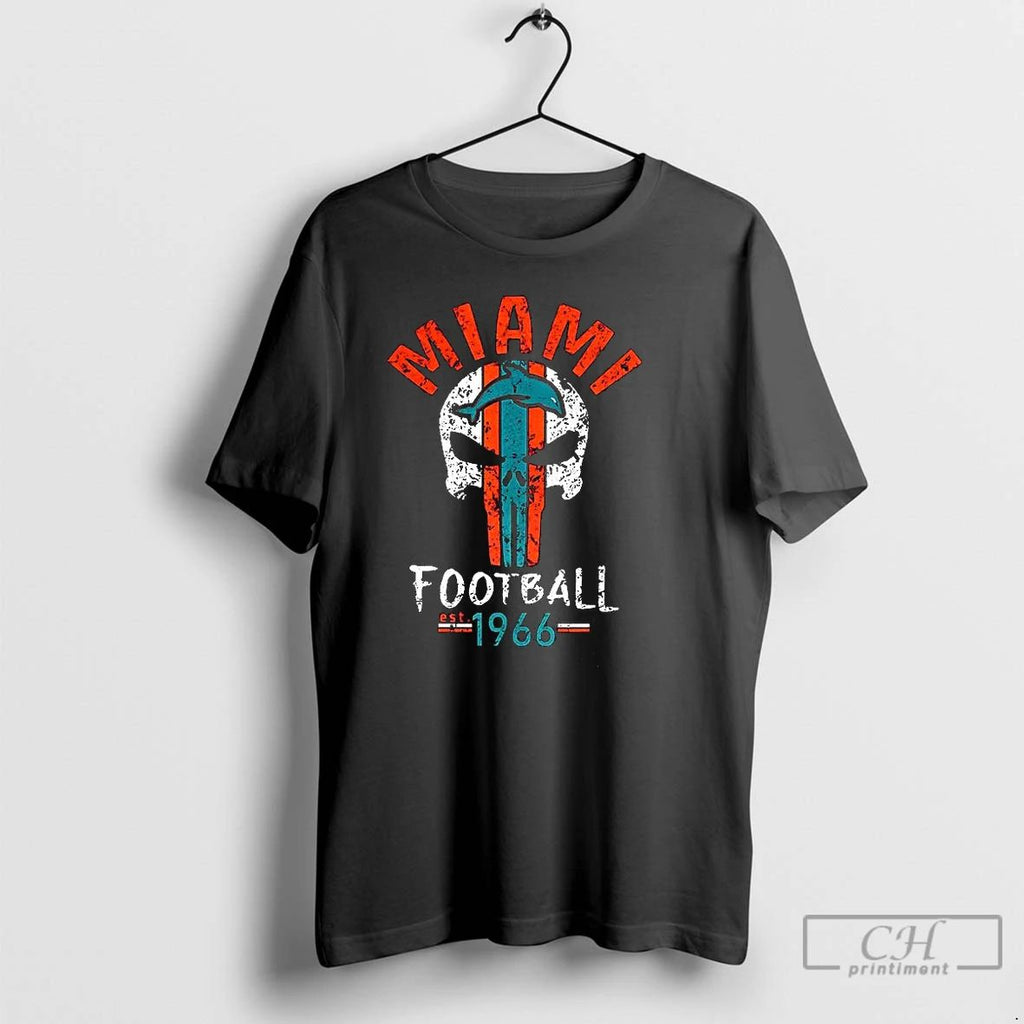 Classic Miami Dolphins Football Est 1966 Skull Logo T Shirts