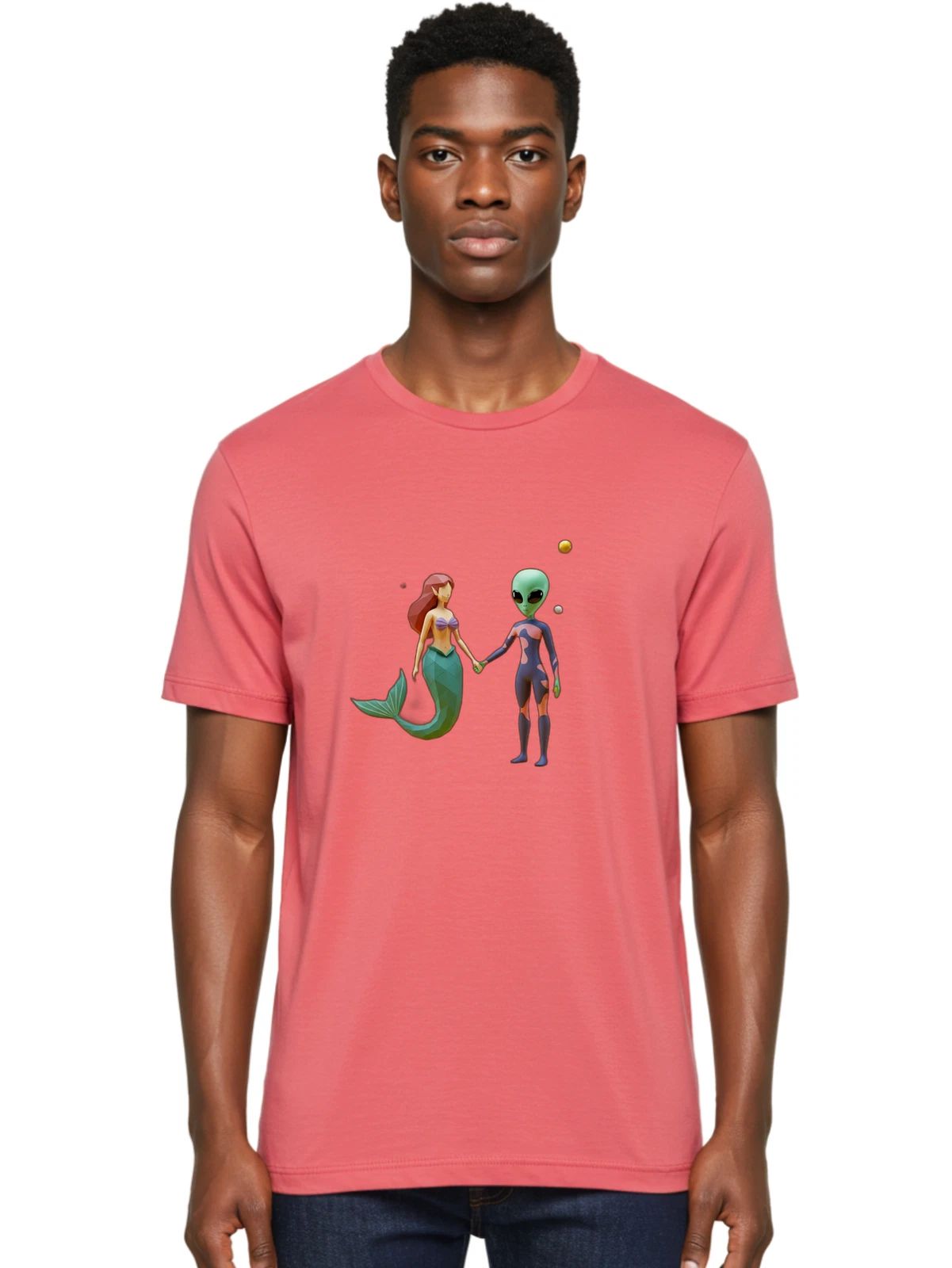 Mermaid-Alien-1 Mens Graphic Tee, 100% Cotton, Casual Summer Wear
