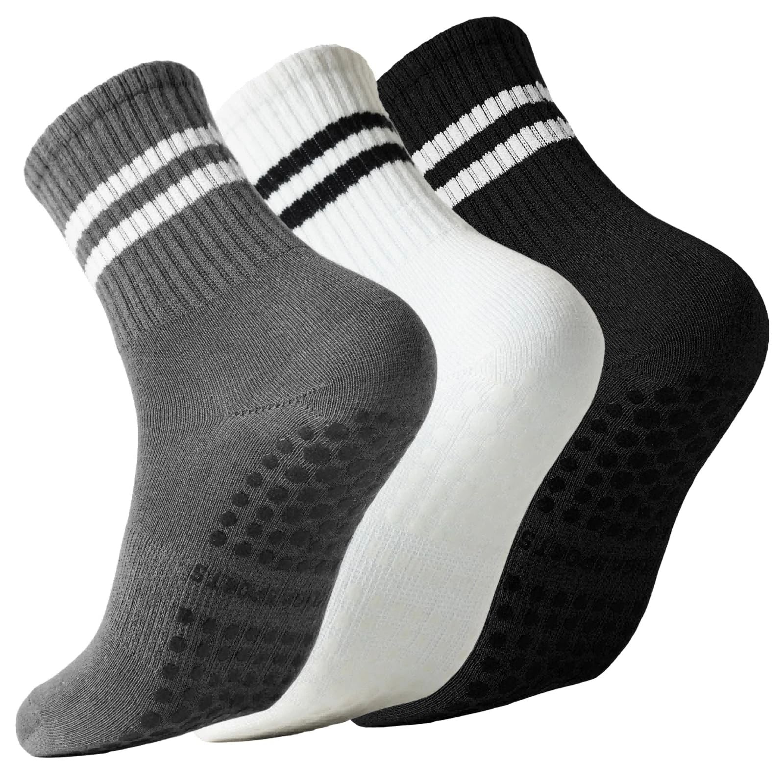 Pilates Socks with Grips for Women Grippy Non Slip Crew Socks for Yoga Barre ...