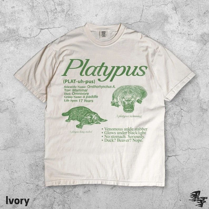 Platypus Vintage 90s Graphic T-Shirt, Retro Animal Infographic Facts Tee