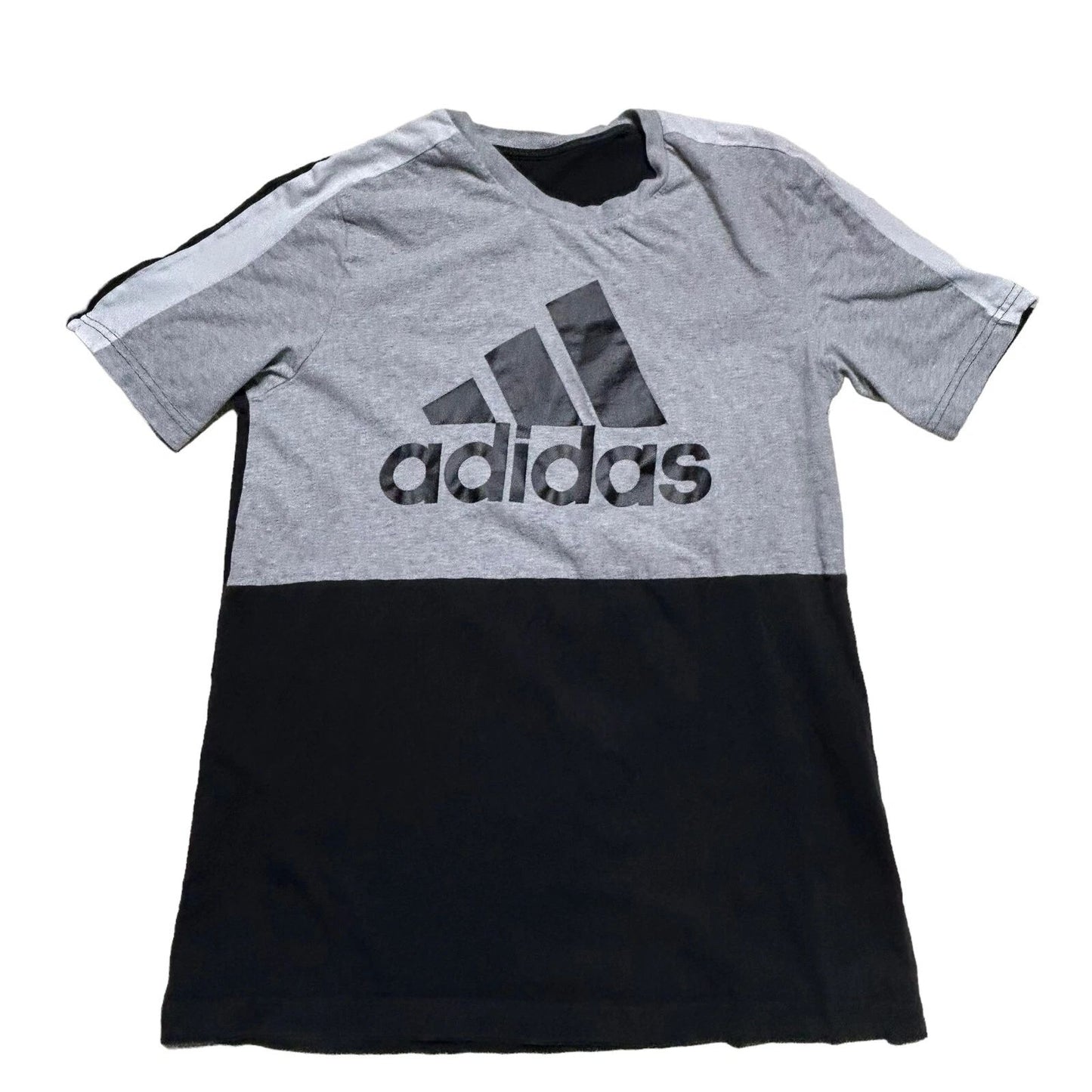 Adidas Shirt Mens Small Colorblock Black Gray Crew Neck Short Sleeve Casual