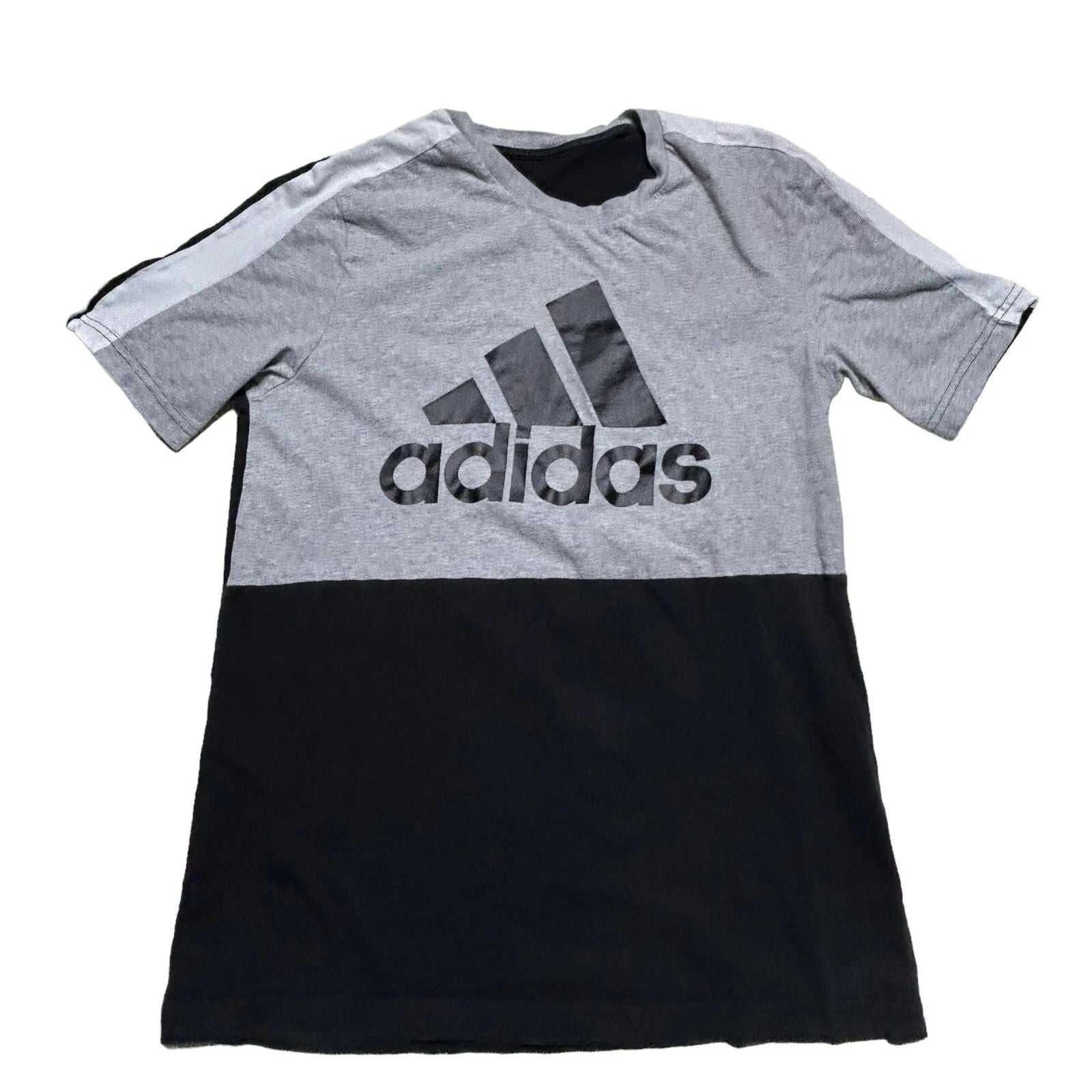 Adidas Shirt Mens Small Colorblock Black Gray Crew Neck Short Sleeve Casual