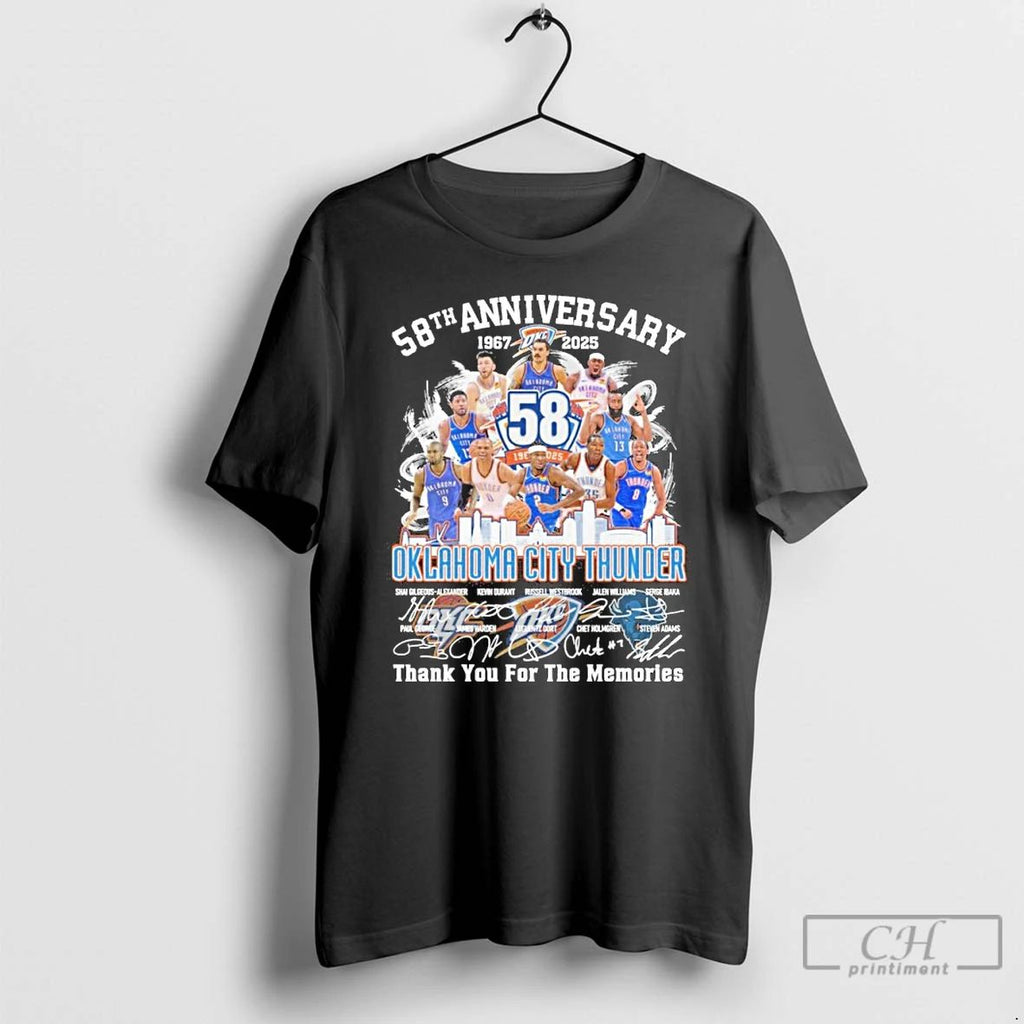 Premium 58th Anniversary 1967 2025 Oklahoma City Thunder Teams Signatures T Shirts