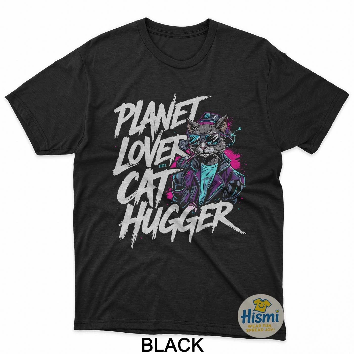 Planet Lover Cat Smoking Street Style Edgy Urban Cat Graphic T-Shirt