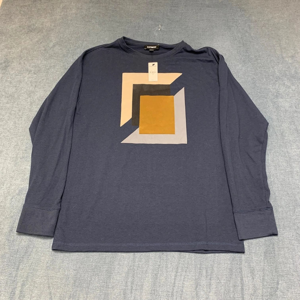 Express Shirt Mens Small Navy Blue Abstract Geometric Everyday Wear Casual