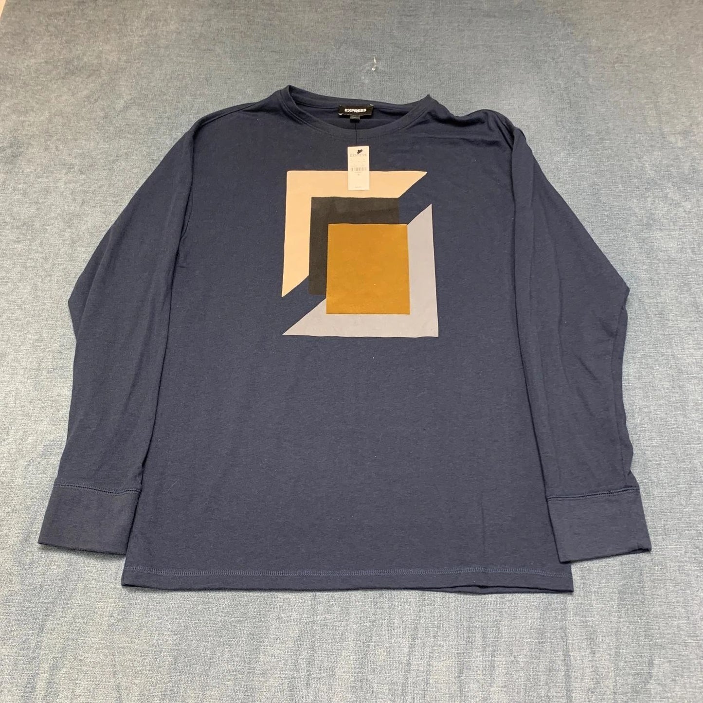 Express Shirt Mens Small Navy Blue Abstract Geometric Everyday Wear Casual