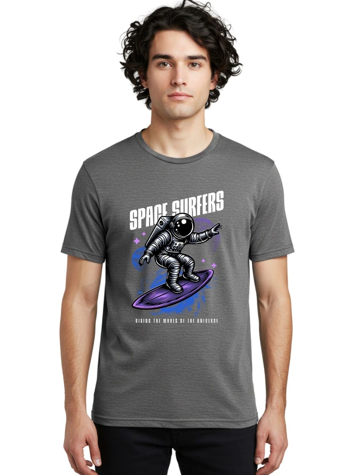 Space-Surfers Mens Graphic Tee,100% Cotton,Casual Summer Wear