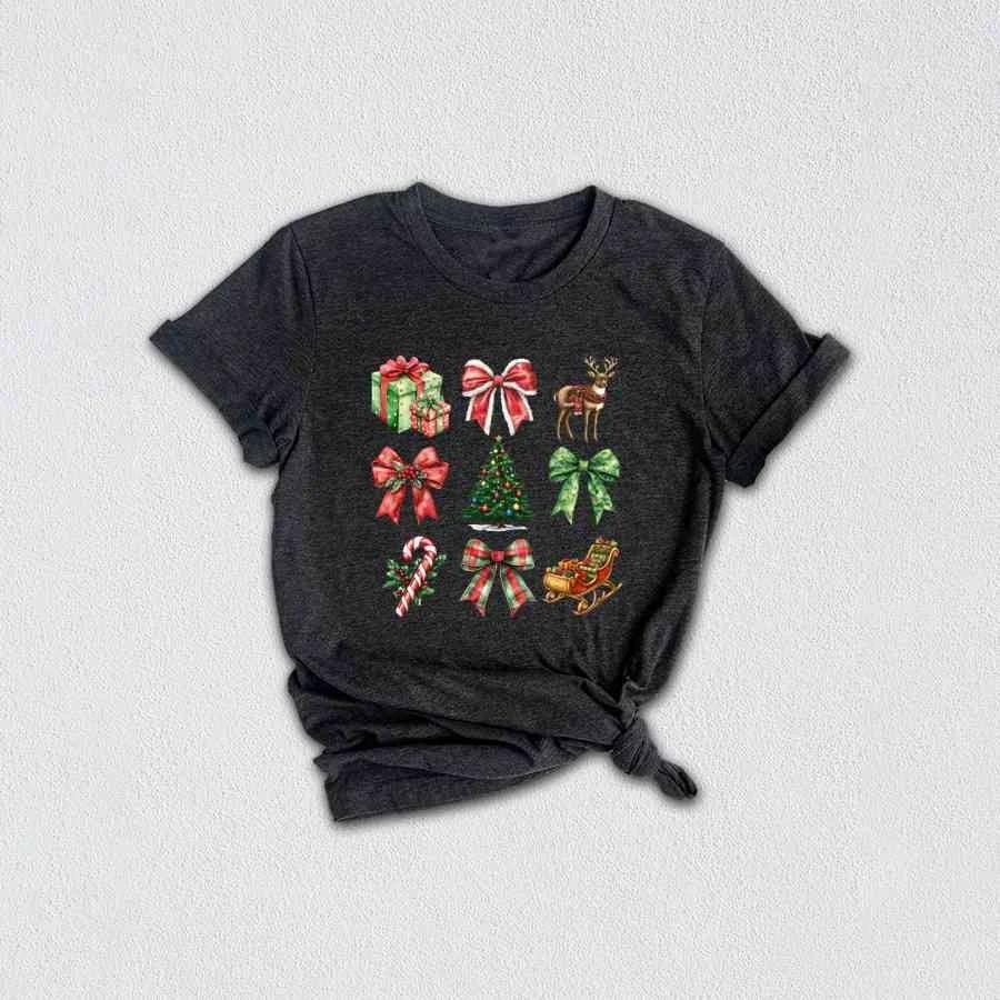 Christmas Coquette Bow Shirt, Christmas Tree Shirt, Candy Cane Shirt, Cute Chris
