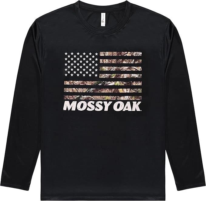 Mossy Oak Patriotic Flag Graphic T-Shirt Long Sleeve Polyester Performance